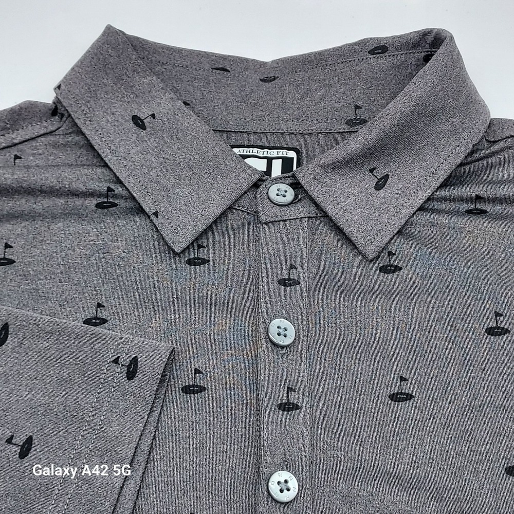 FootJoy Mens Athletic Fit Golf Polo Shirt Gray Golf Hole Print SKU 26432 Large